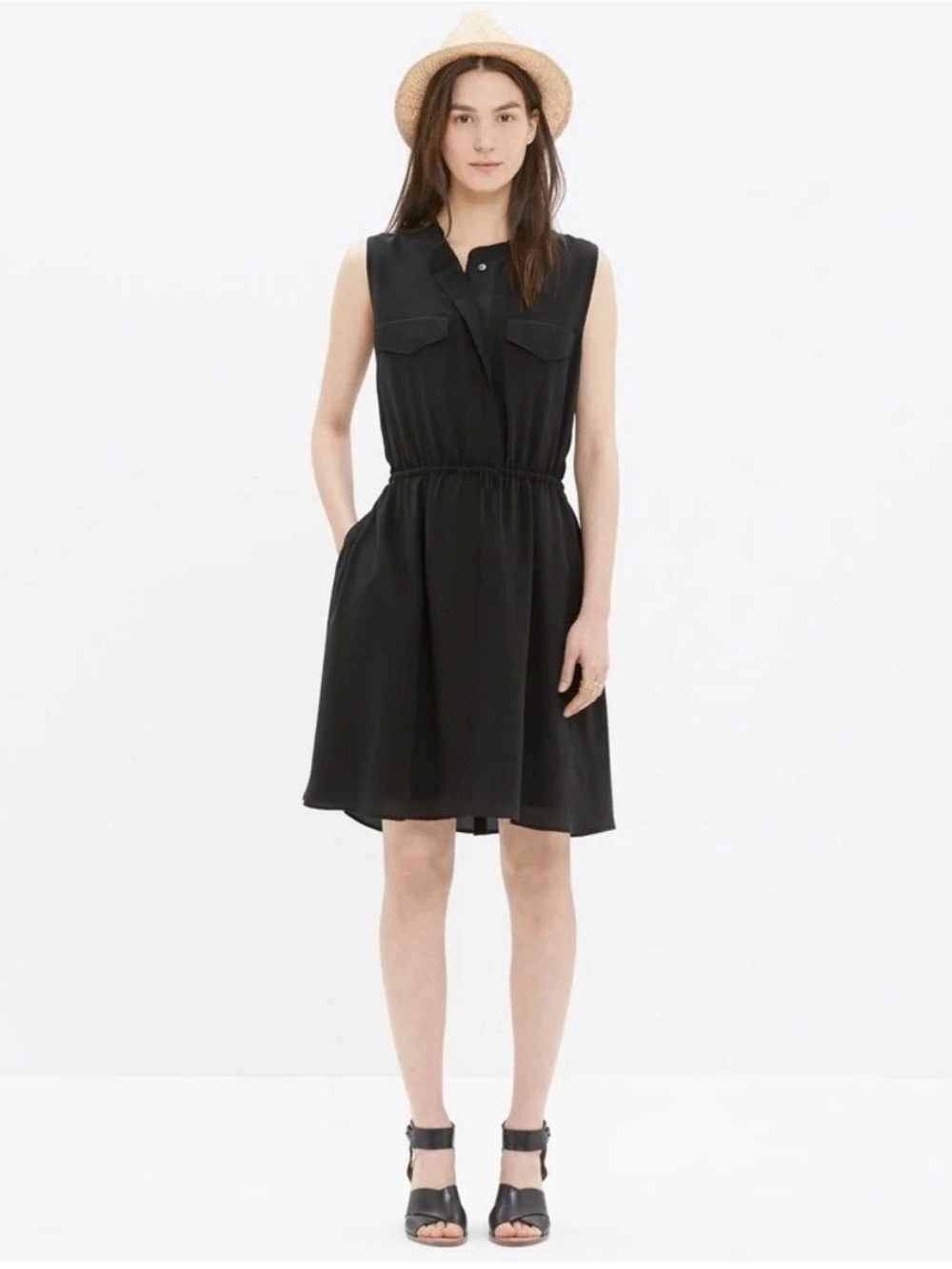 Madewell Sleeveless Silk Shirtdress Black Size Large